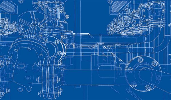 Sketch of industrial equipment. 3d illustration. Wire-frame style