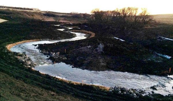 Overhead view of a stream restoration project.