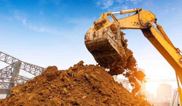 Close-up of a construction site excavator