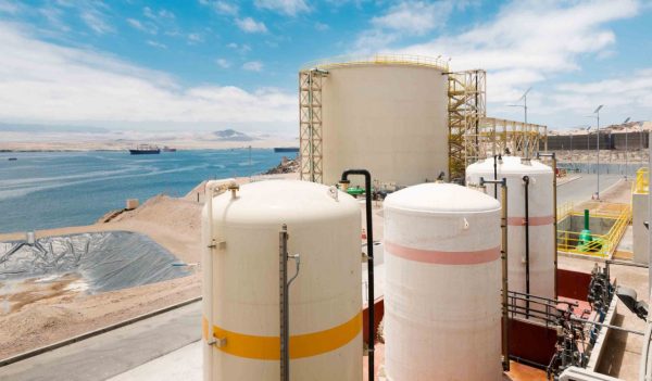 Desalination plant in the desert near the ocean.