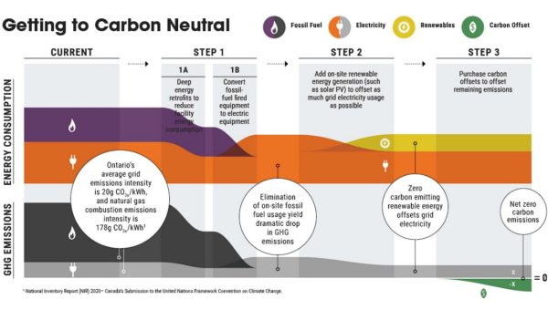 Graphic demonstrating carbon neutral steps.