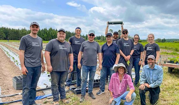 Group image of Stantec staff in a field volunteering at a commerial garden.