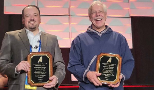 Stantec’s Adam Leggett, left, and Herb Schroeder of the Alaska Native Science & Engineering Program