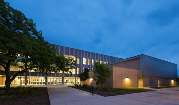 Rendering of exterior building entrance at night