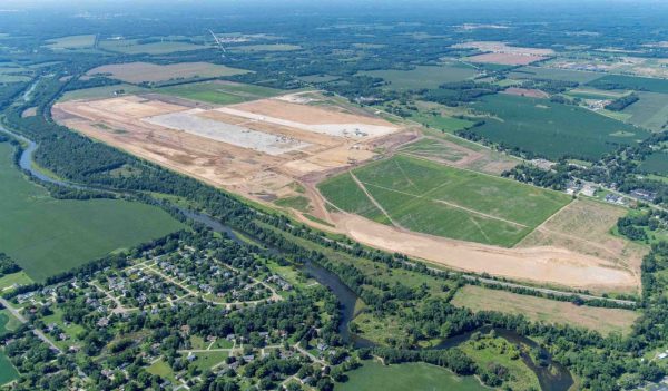 Aerial vivew of land where a proposed campus will be developed.