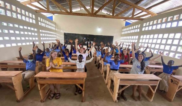 Students at their desks in the new classroom.