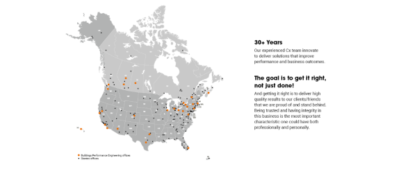 North America map with office locations