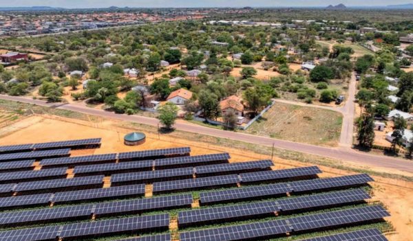 Aerial view of a solar farm in Africa